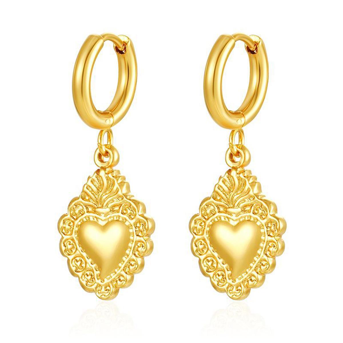 

Heart Pendant Hoop Earrings for Women Stainless Steel Dangling Earrings Female Tassel Charms Round Ears Piercing Fashion Zircon