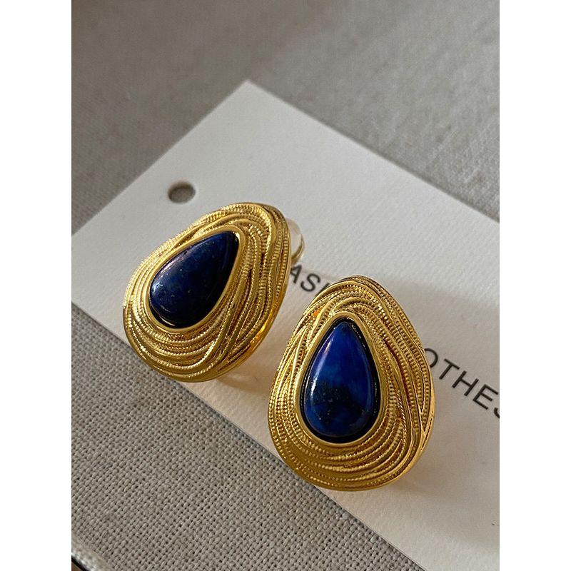 Accessible Luxury Water Drop Ear Studs Best Selling Fashion Vintage Lapis Lazuli