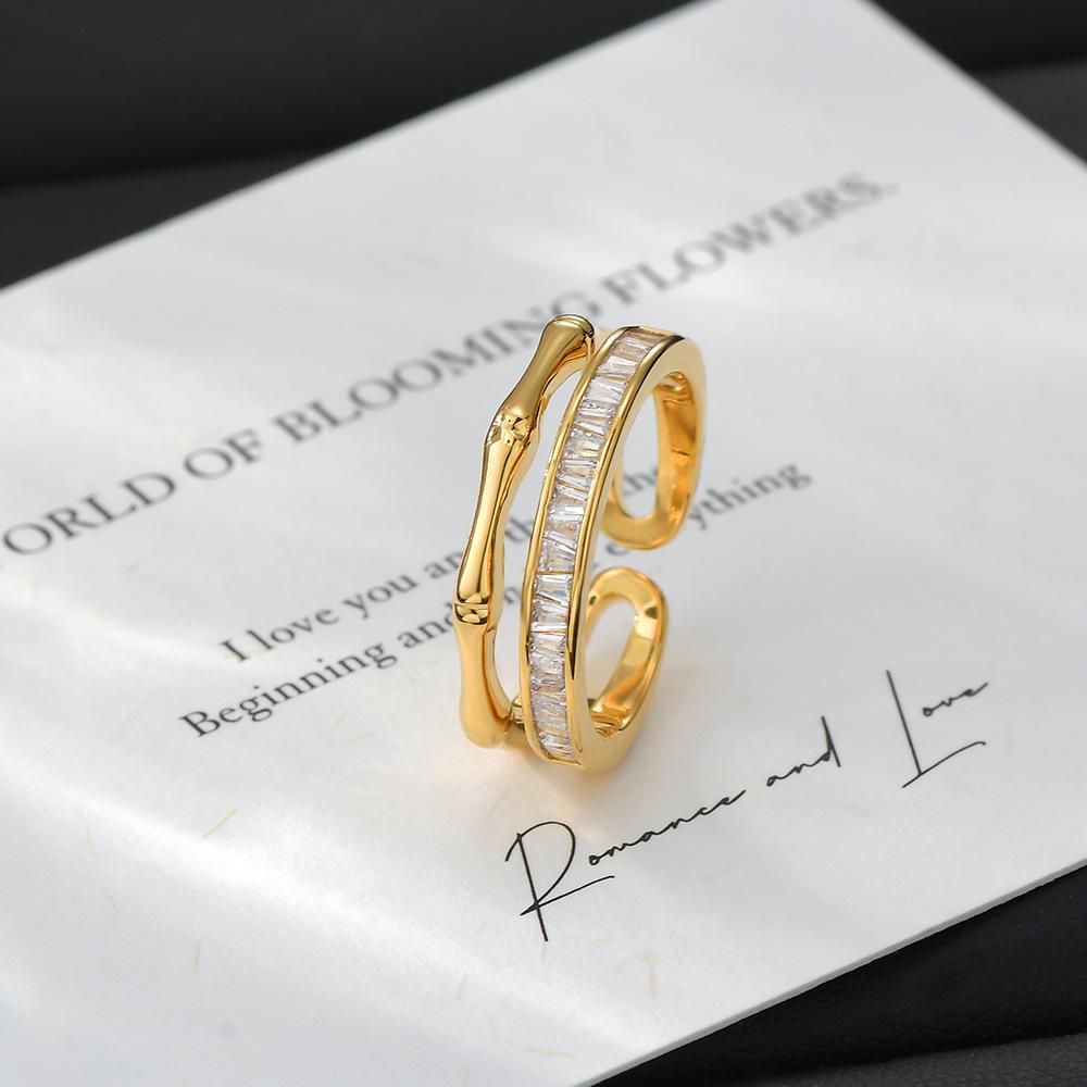 Exquisite Gold Plated Adjustable Zircon Ring for Girls - Light Luxury