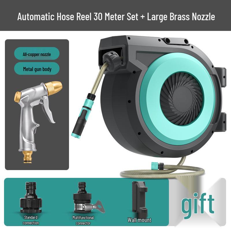 Automatischer Wandmontierter Einziehbarer Gartenschlauchaufroller mit Hochdruck-Wasserpistole zum Gießen, Autowaschen und Reinigen des Bodens