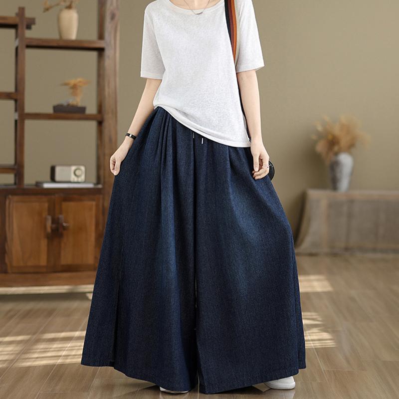 Blaue High Waist Weite Hosen Damen Sommer Einfarbig Lässig Jeanshosen Damen Schlitz Locker Jeanshosen