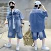 Jungen Denim Anzug Sommerkleidung Neues Kinder Kurzarmhemd + Shorts Sport Koreanische Trainingsanzüge Sets Kinder Luxus Kleidung Anzug