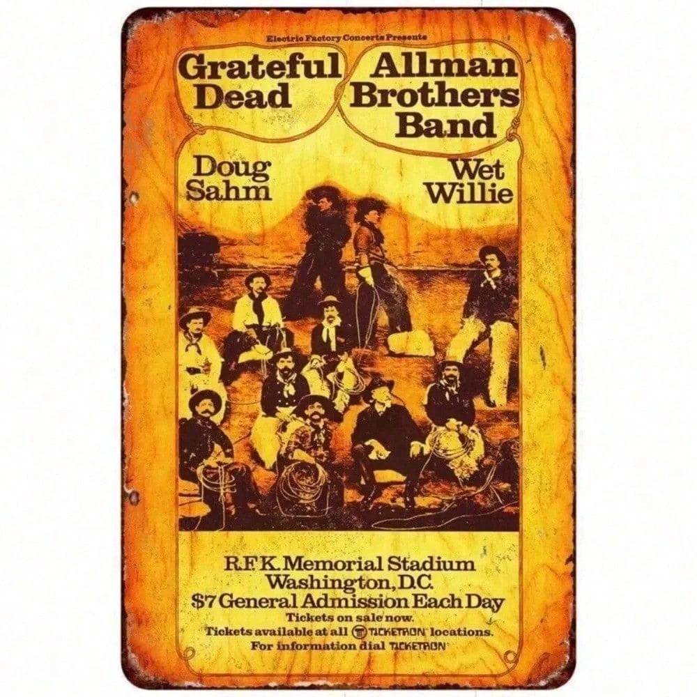 

Vintage Allman Brothers Band Metal Sign Retro Rock Concert Memorabilia Pub Bar Man Cave Wall Art Decor різнокольоровий