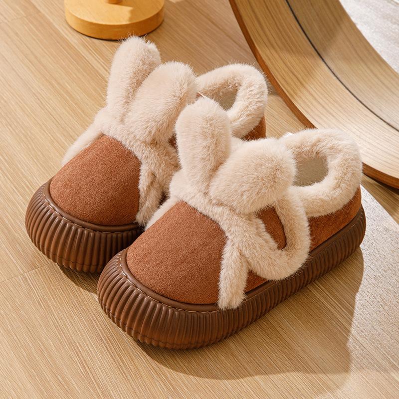 Fashion Women Winter Fluffy Slippers Indoor Warm Shoes Cute Cartoon Ear Soft Fur Anti-slip Female Home Street Daily Walking Cotton Shoes
