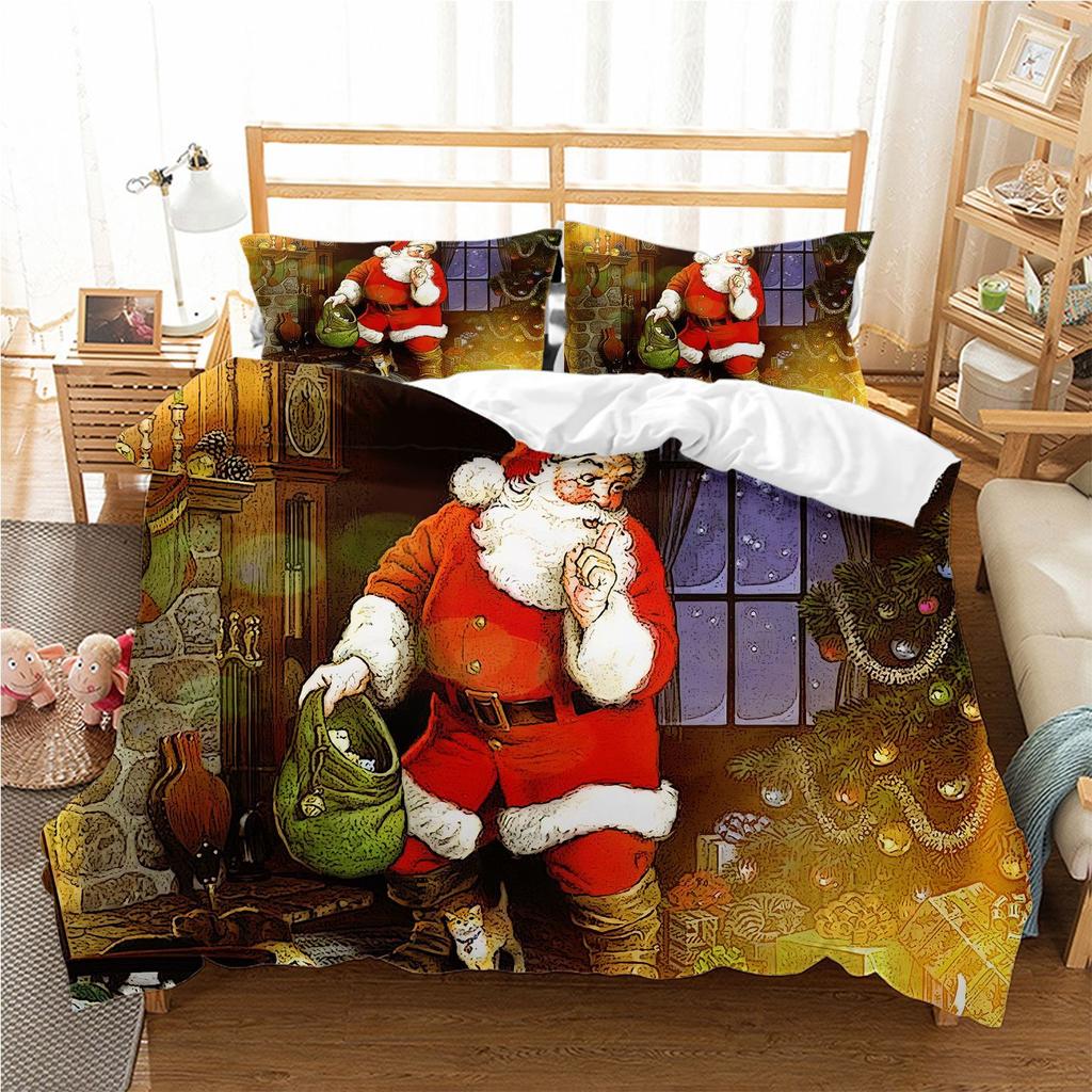 3D Printed Christmas Santa Claus 3D Printed (Three-piece Set) Quilt Cover Pillowcase Christmas Series Bedding