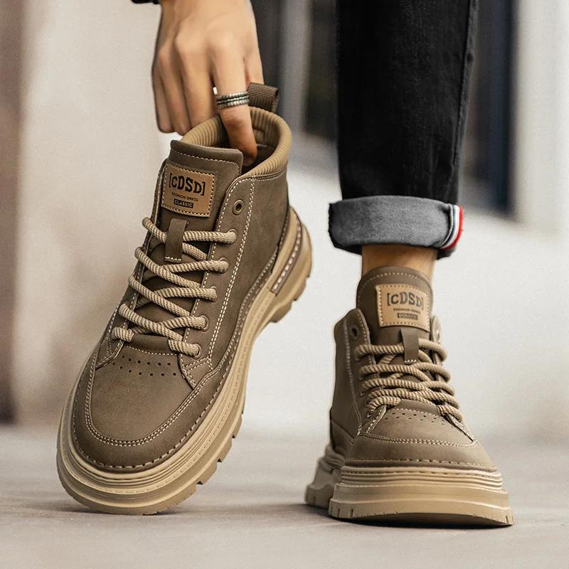 

Модные мужские ботильоны в стиле ретро, британские высокие мужские ботинки, стильная роскошная обувь из высококачественной кожи, мужская мотообувь для активного отдыха 44 хаки