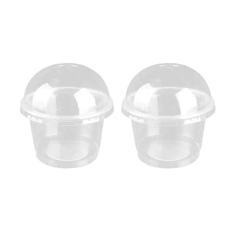 Transparent Plastic Dessert Bowl Container With Lid, 250ml Disposable Plastic Cups With Lids, For Bar Cafe Home Party, Salad Cup