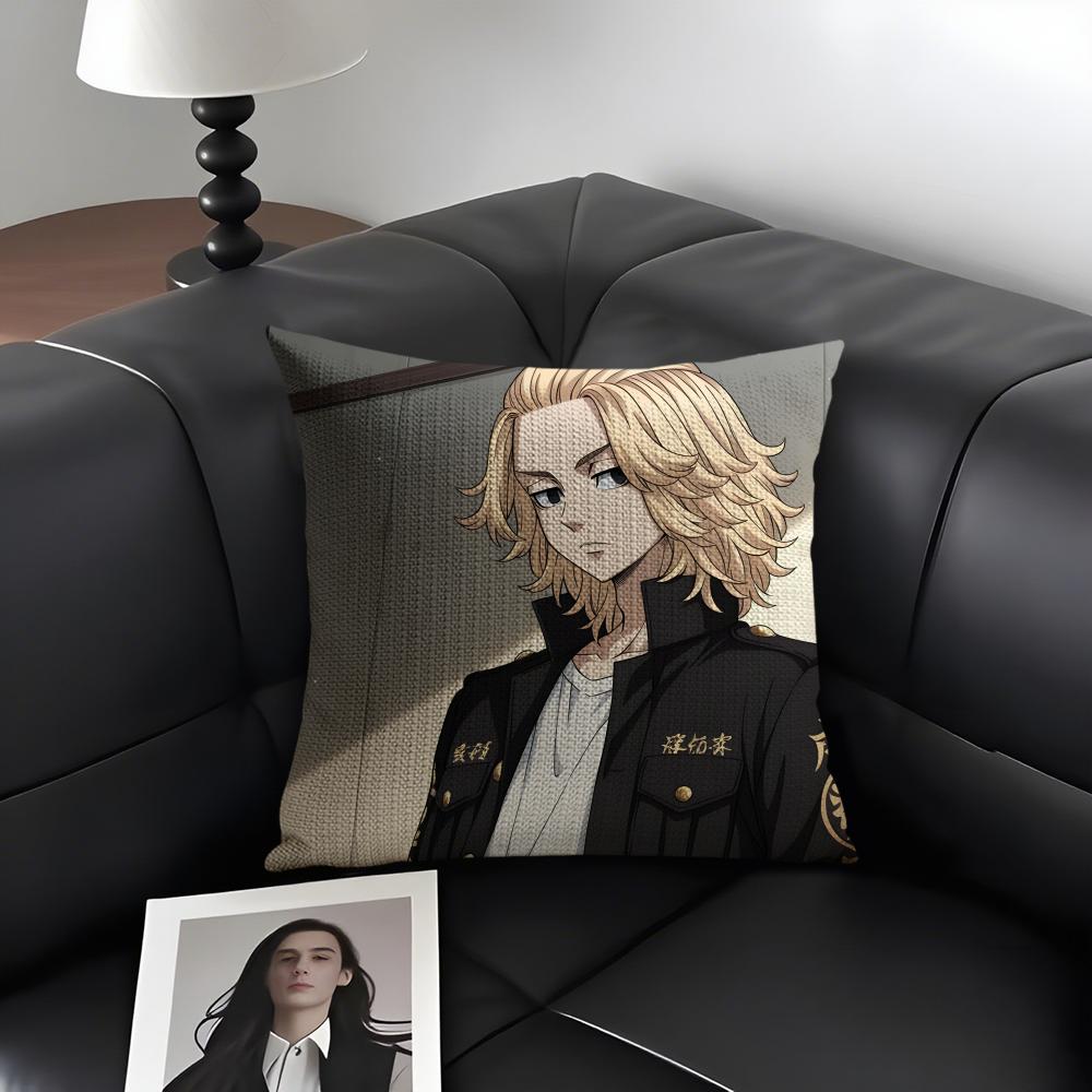 TTokyo RevengerR Anime Cushion Cover Natural Linen Organic Fabric DoubleSided Printing Sofa Home Decor Gift Pillow Case