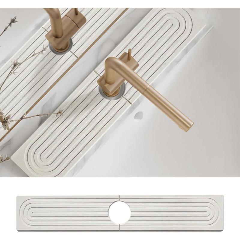 

Diatom Mud Water-absorbing Quick-drying Hard Mat Kitchen Bathroom Sink Hand Wash Mat 40CM*10CM (WHITE,40 x 10cm&Strip) белый