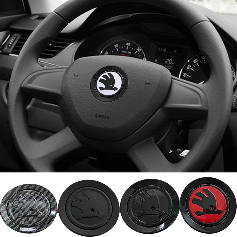 WMZW4 ABS Car Interior Steering Wheel Badge Emblem for Skoda Kodiaq Kamiq Karoq Superb Octavia Rapid Rapid Fabia Logo Auto Accessories