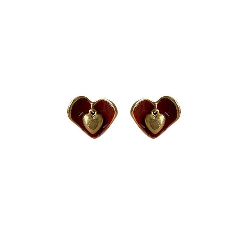New French Popular Love Retro Premium Drop Glaze Autumn and Winter Stud Earrings Fashion Temperament Ear Clips Hole-free Exquisite Earrings