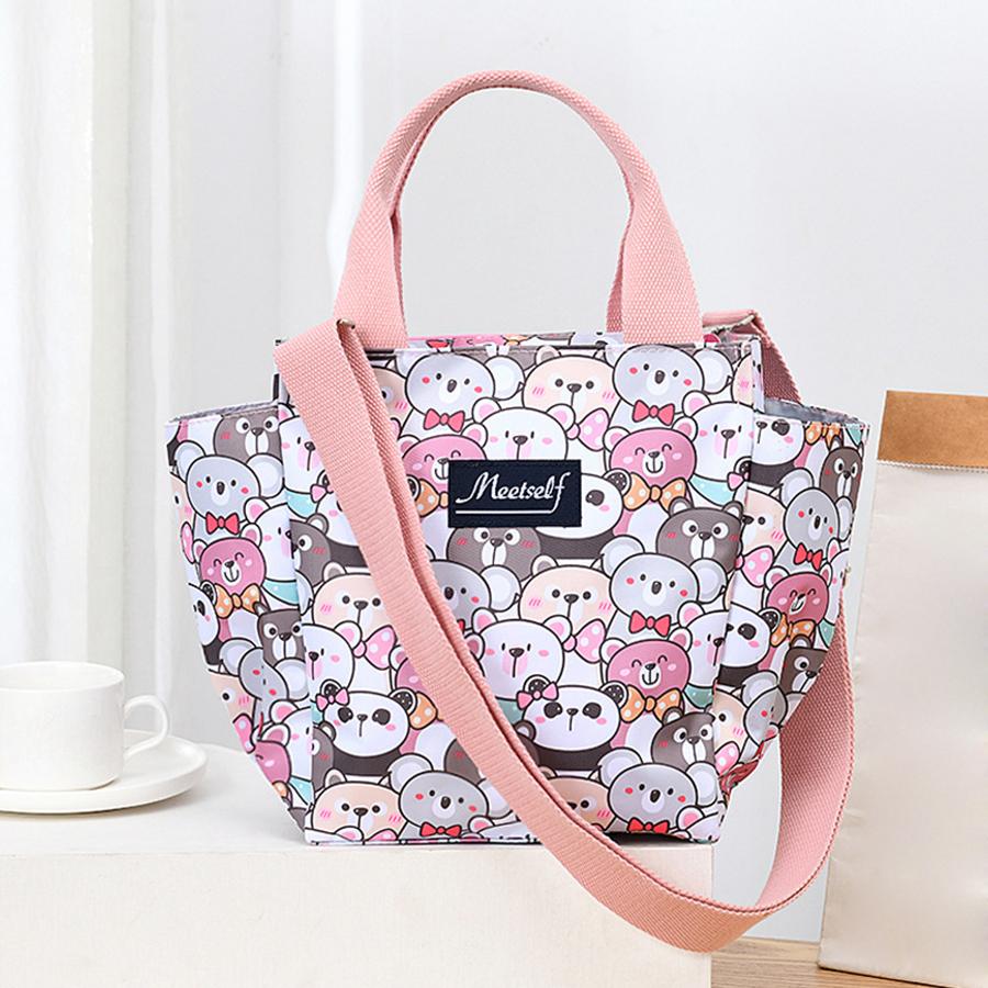 Large Capacity Waterproof Lunch Bag  Portable Shoulder Bag with Cartoon Animal Prints In Oxford Cloth  Storage Bag for Travel
