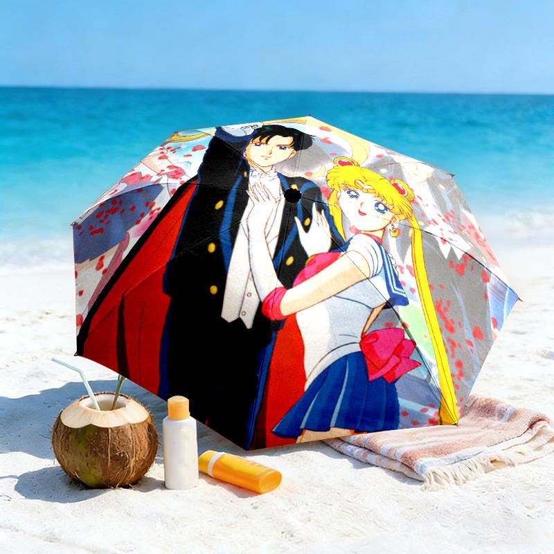 Japanese style Cute cartoon theme Sailor Moon Tsukino Usagi cartoon Umbrella Portable Home Essential Travel Outdoor Iron Multi functional Umbrella B1