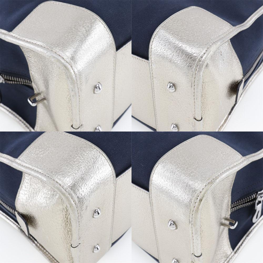 LOEWE Amazona 36 Handbag Boston bag 2010 Navy blue/Silver canvas/leather Women Used