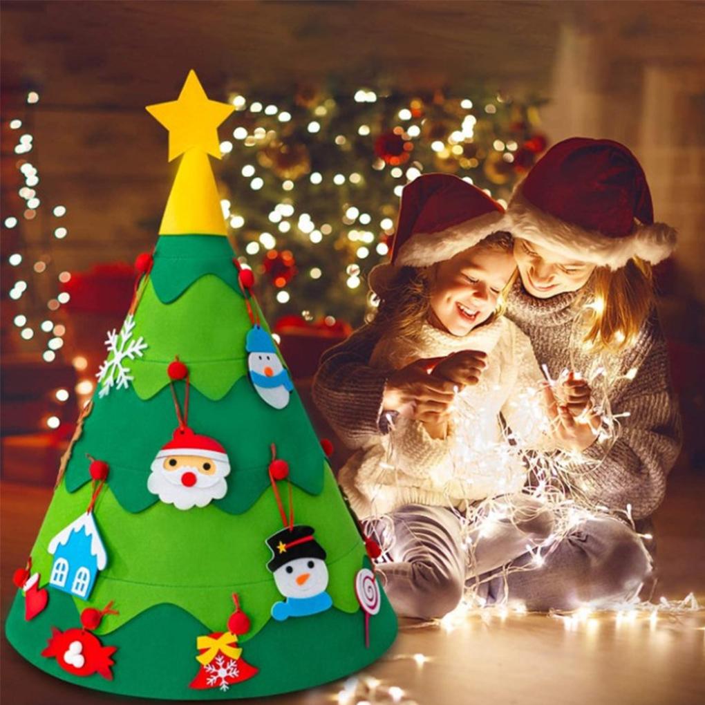 DIY Felt Christmas Tree Kids Wall Detachable Xmas Toy Set Decor with Ornaments Toddlers Holiday Gifts Accessories