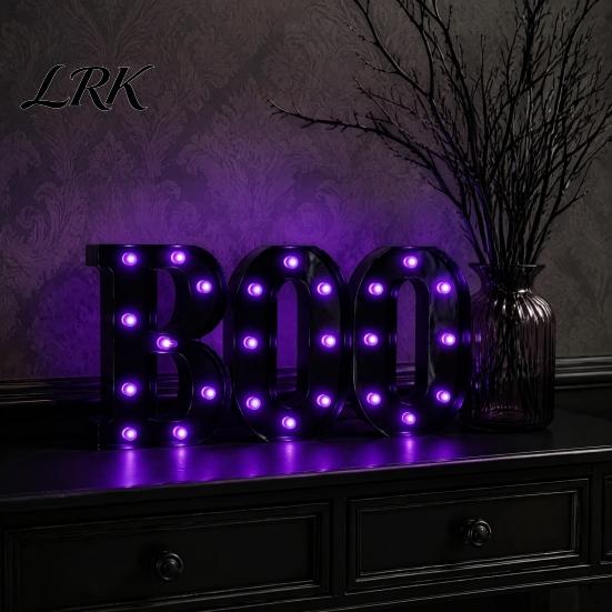 Light Up Letters 3 Pcs Halloween Boo with LED Light, Indoor Marquee Durable Plastic Letter Lights BOO Sign for Home Kitchen Fireplace Party