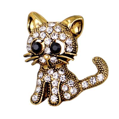 Vintage süße kleine Katze Form Strass Brosche Pin Frauen Kleid Schal Zubehör