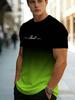 Men's "Reset" Script Print Gradient T-Shirt, Modern Black to Bright Green Color Transition, Casual Crew Neck Tee for Men