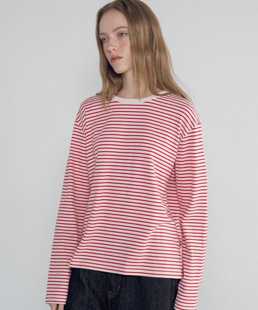 Banwonateullie A3546 Striped Round T-Shirt_Red