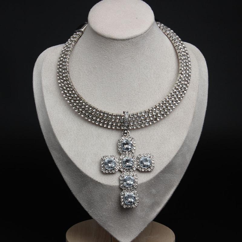 Personalized Rhinestone Cross Pendant Collar Exaggerated Necklace Women's Hip Hop Accessories
