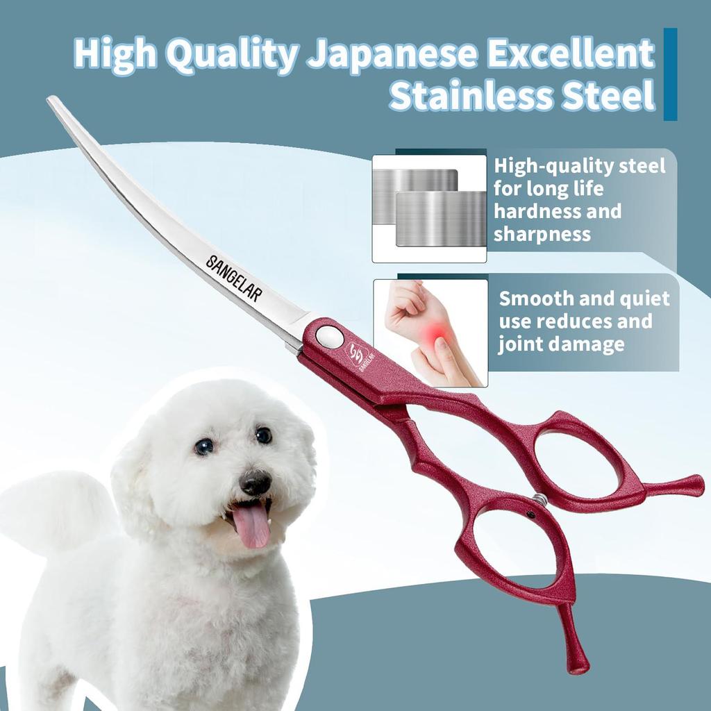 SANGELAR 7-calowe zakrzywione nożyczki do pielęgnacji zwierząt Premium Pet Grooming (Opcje wielokolorowe, dwustronne zastosowanie)