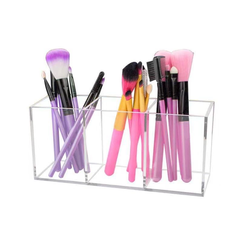 Acrylic Makeup Brush Storage Box Partitioned Cosmetic Brush Organizer Desktop Jewelry Accessories Display Case Plastic Material