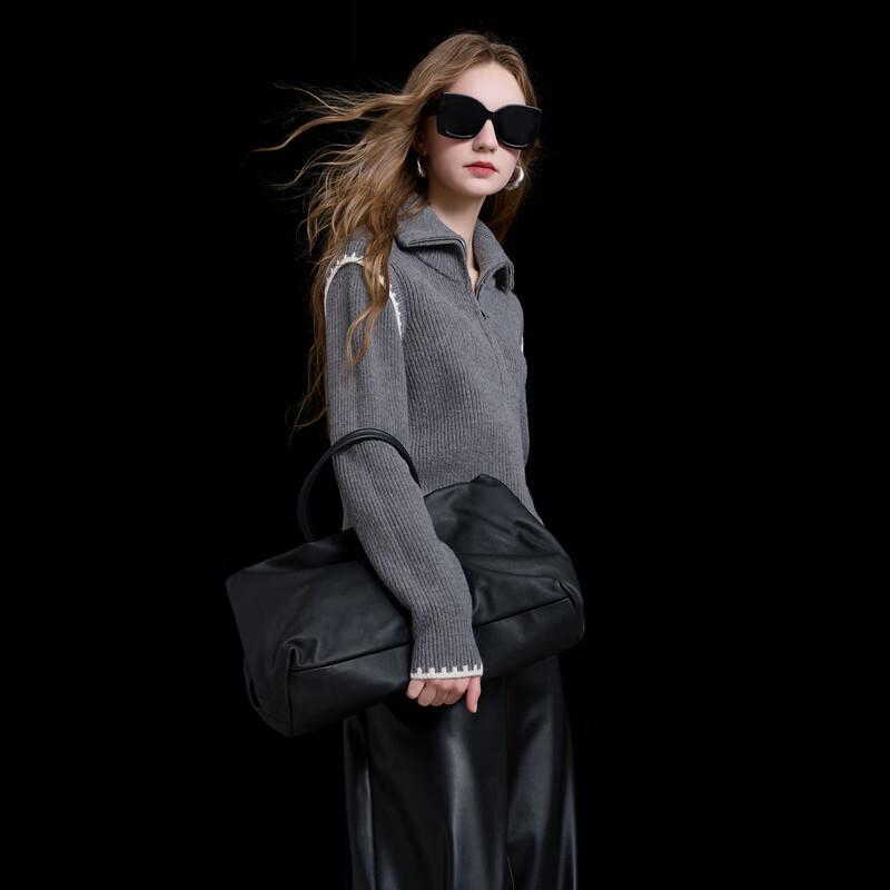 Sancai Winter Zipper Lapel Loose Knit Pullover