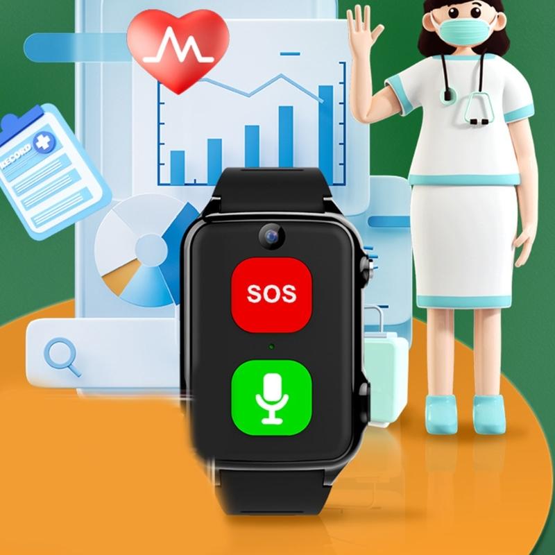 4G Smartwatch Big Button Large Volume Blood Pressure Heart Rate Temperature Monitor Accurate Position Elderly Bracelet