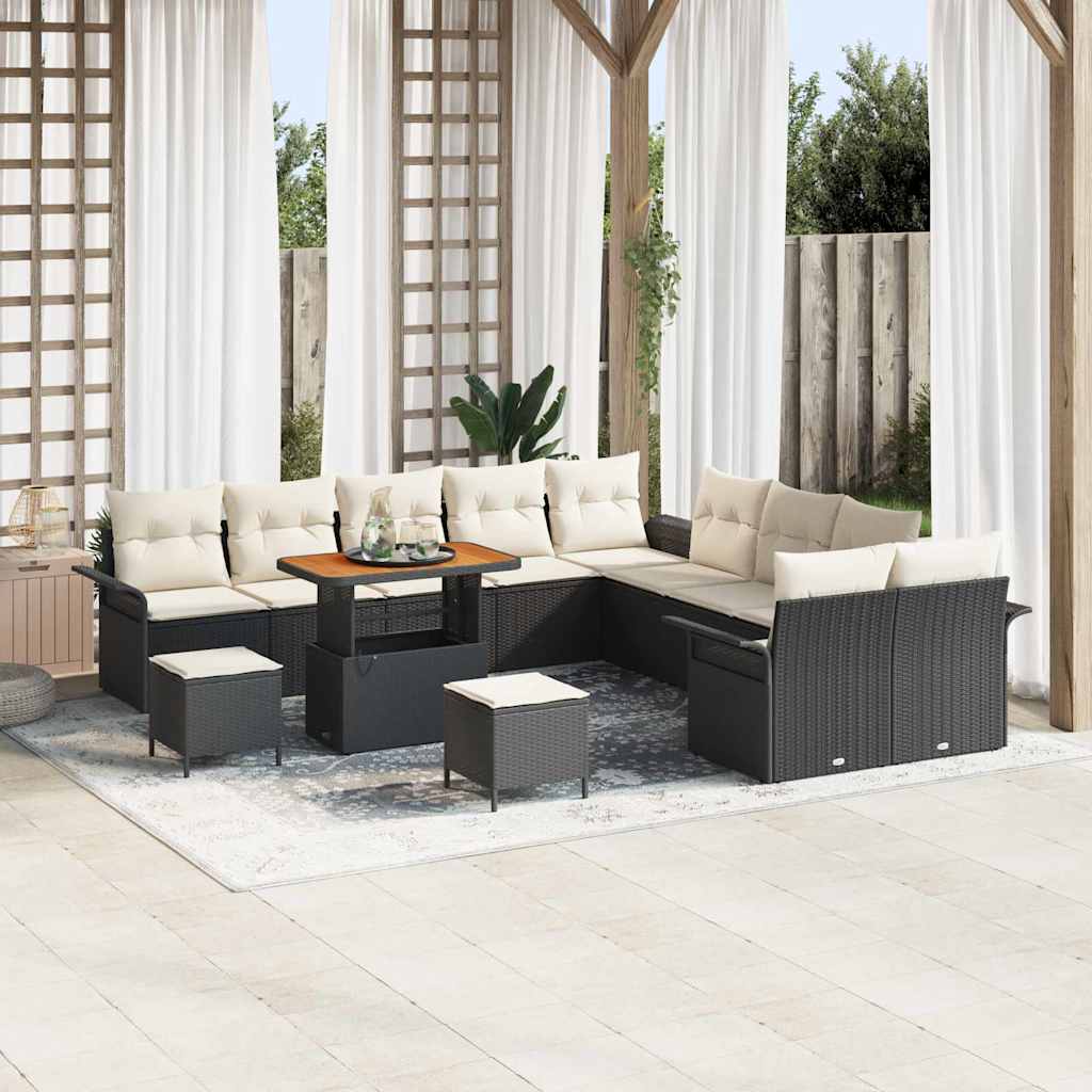 Garden Sofa Set with Cushions 13 Pcs Black and Cream