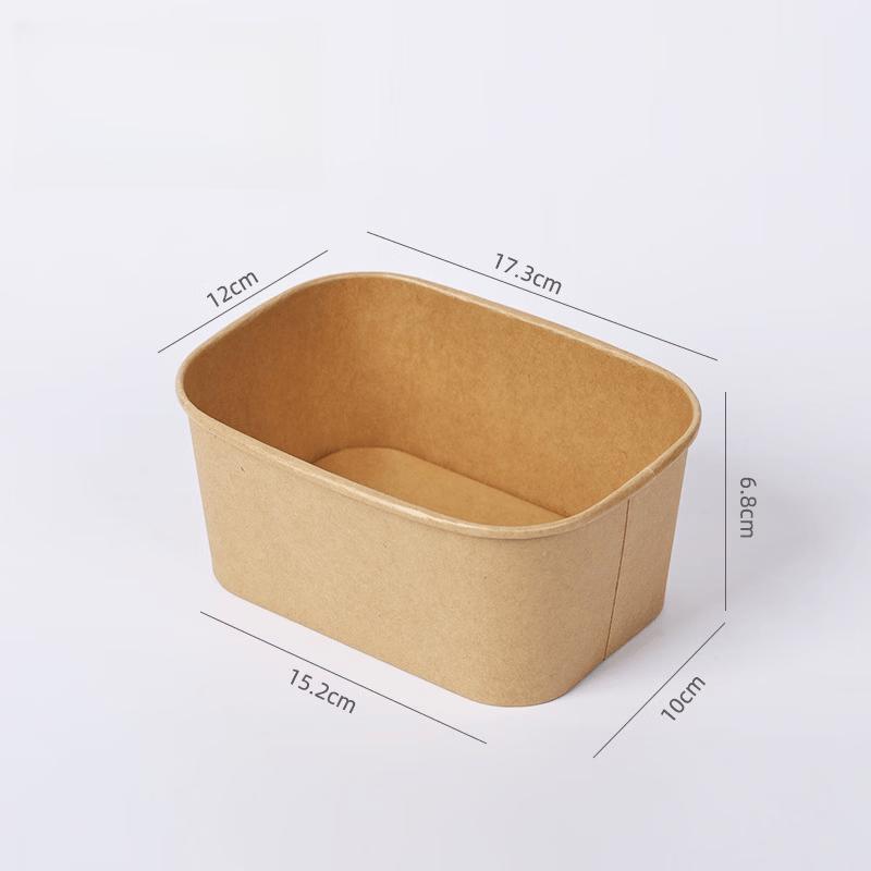 Mingling Disposable Kraft Paper Rectangular Lunch Box with Lid, 880ml