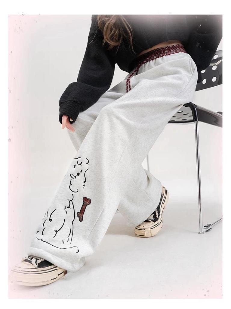 Hose mit weitem Bein im koreanischen Stil mit Print - Vielseitige & bequeme Damen-Freizeithose für Frühling/Herbst