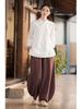 25 Autumn Retro Stand Collar Women's Cotton Linen Shirt with Frog Buttons - Zen Tea Ceremony Style