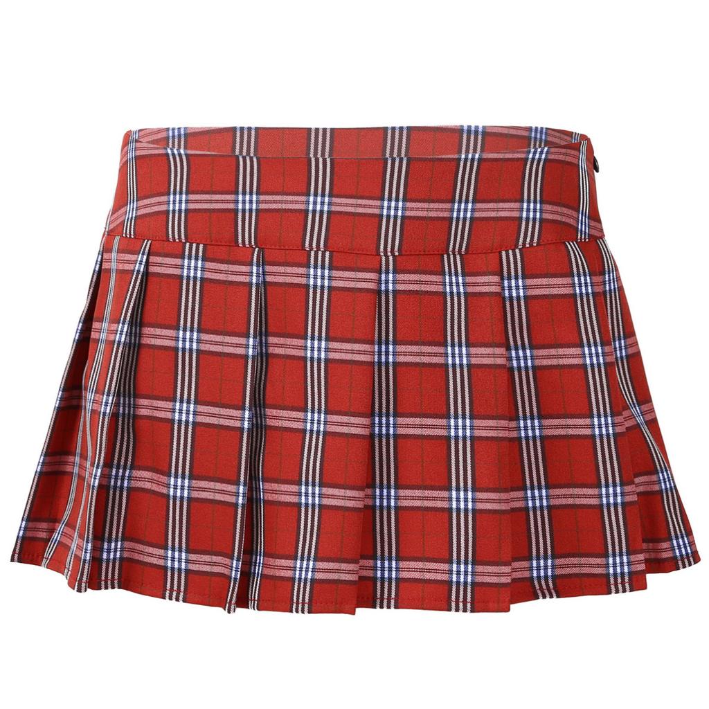 Women's Schoolgirls Plaid Uniforms High Waist Pleated Mini Shorts Skirts Cosplay Costume