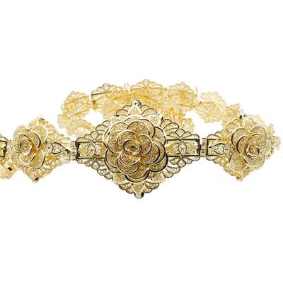 Cinto de flor chique de cor dourada para mulheres, corrente de metal, comprimento ajustável, joias de casamento
