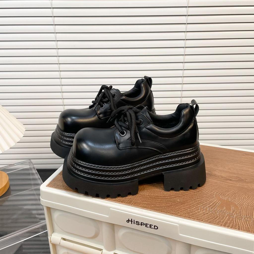 Thick-soled Big Head JK Small Leather Shoes Women's Small Lace-up Loafers Derby Shoes British Style Single Shoes Cotton Shoes Tide