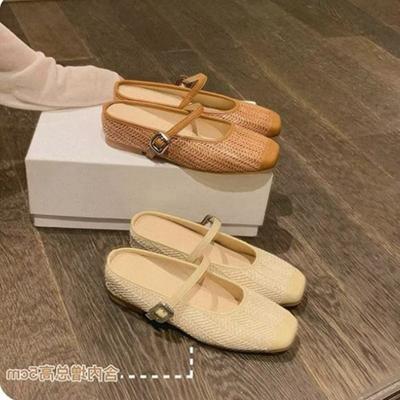 Splicing Design Sense Weaving Retro Inner Height Increase Bag Head Half Drag Women's New Empty Single Shoes