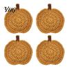 Rustic Farmhouse Style Decor Handmade Crochet Pumpkin Coasters, Soft Polyester Coffee Mats, Seasonal Table Accessories Autumn Themed Dining