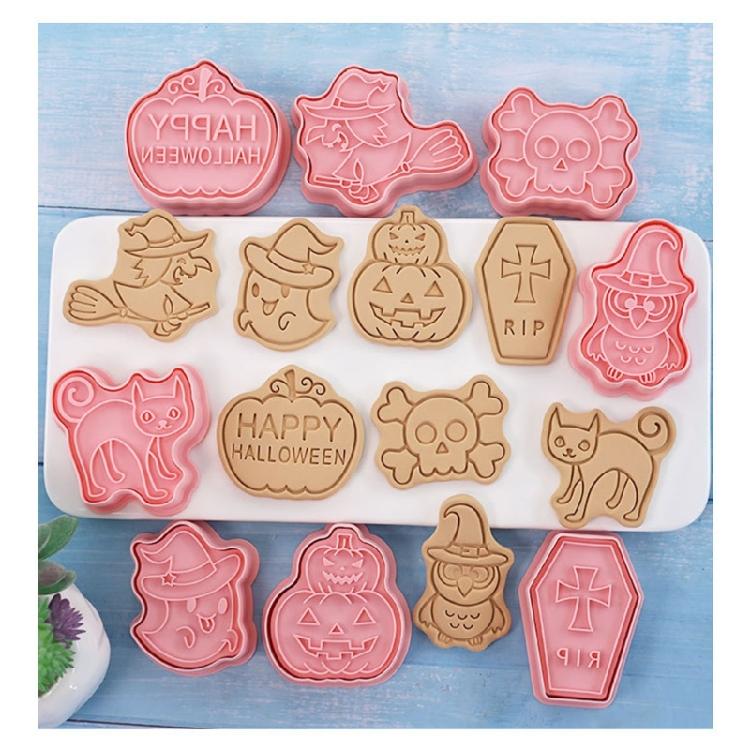 24PCS Cartoon Halloween Series Biscuit Mold PP Material Cookie Molds Push-type