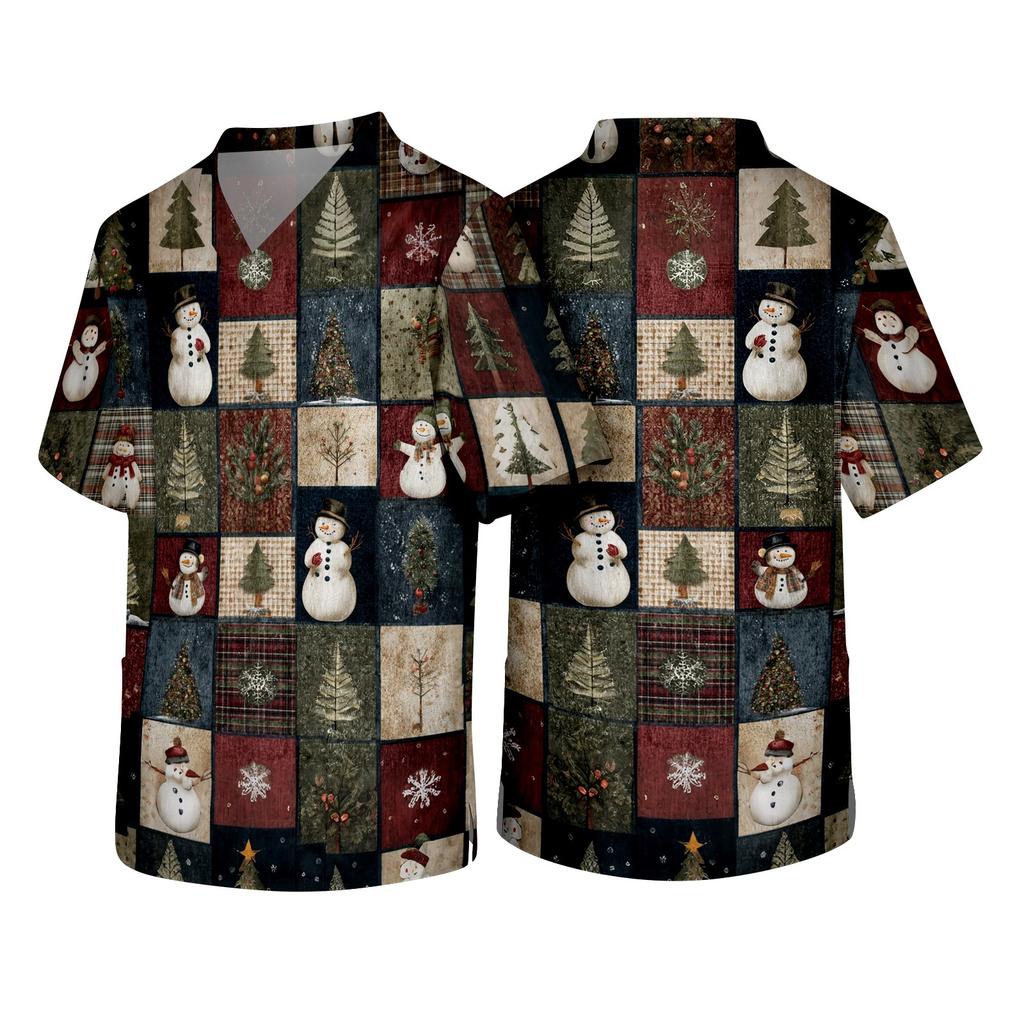 Men's Christmas Themed Caregiver Uniform for Holiday Work Apparel
