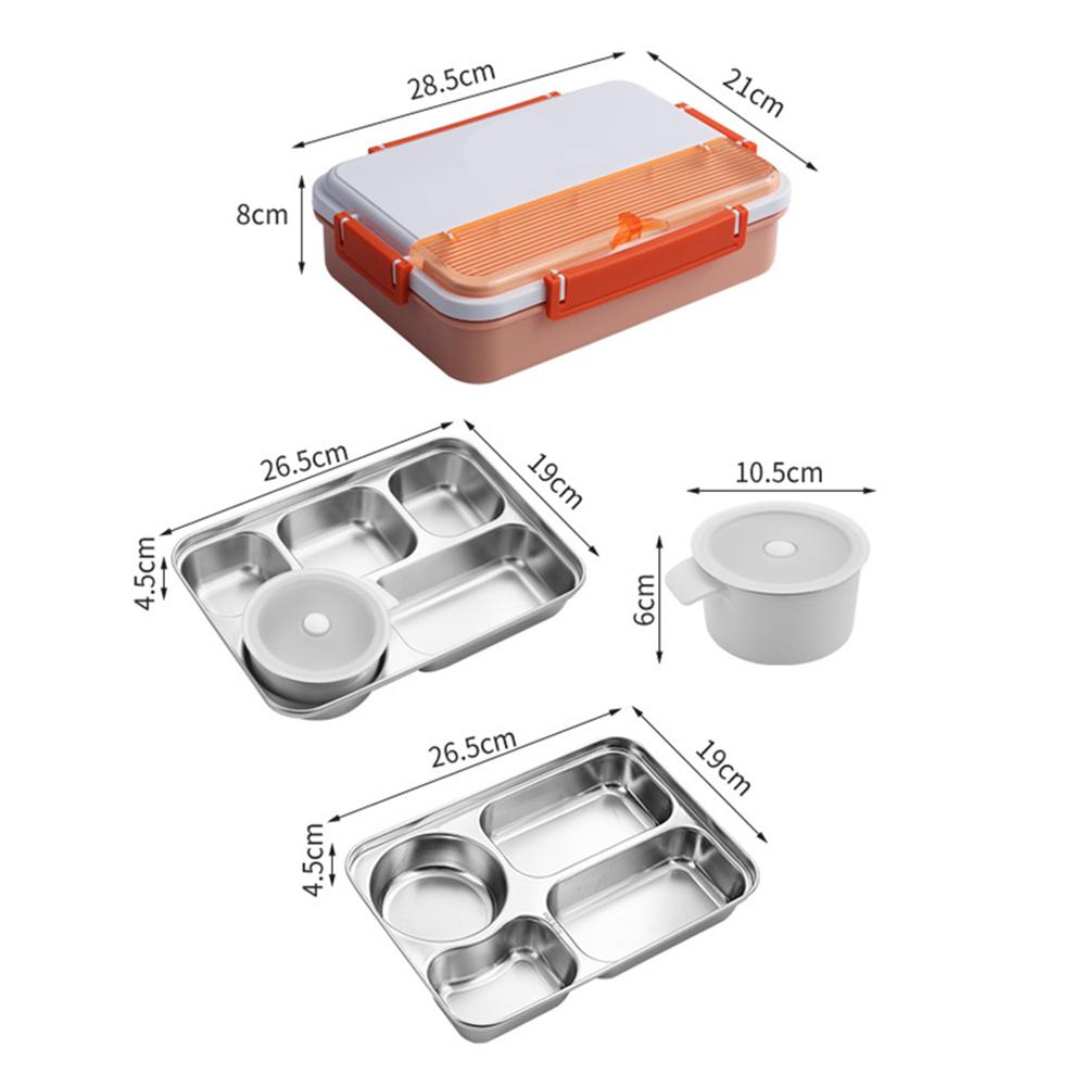 4-Grid Lunch Box With Soup Bowl Large Capacity Stainless Steel Lunch Container