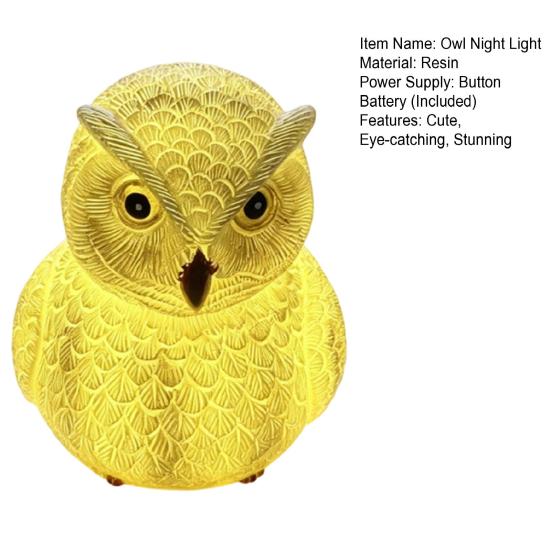 LED Owl Night Light Small Resin Owl Bedside Light 3D Bird Table Lamp for Bedroom Living Room Dining Room Nursery Office Home Decoration
