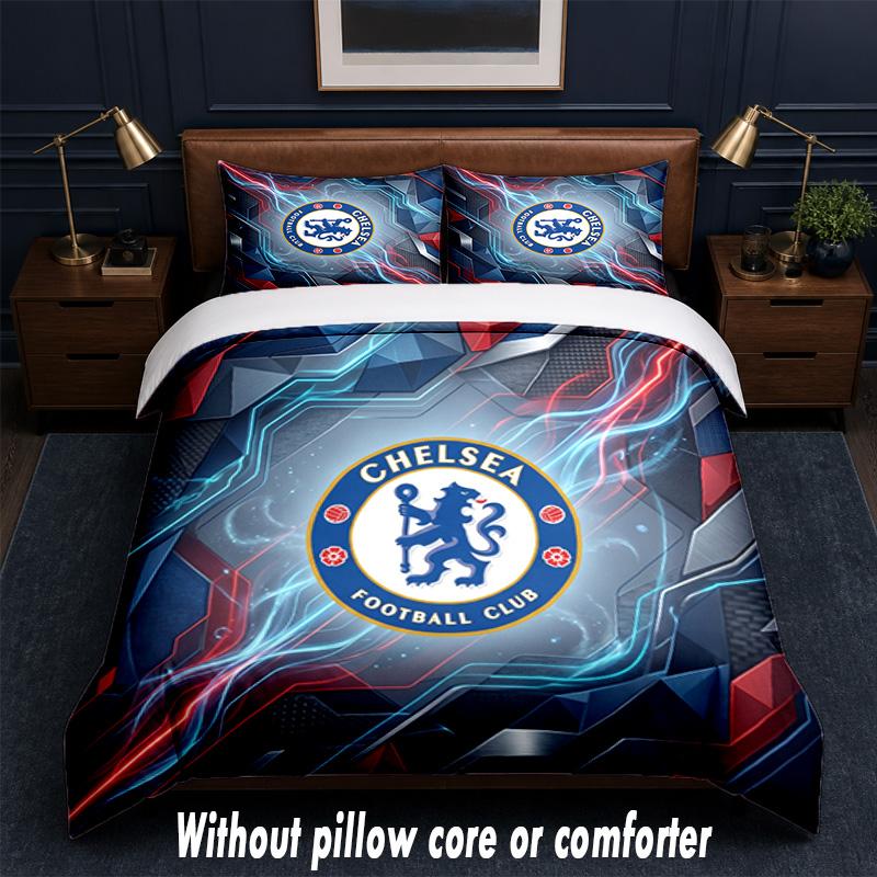 Chelsea FC Design Bed Bedding Set 1 Duvet Cover + 2 Pillowcases Soft Breathable Household Bed Linens