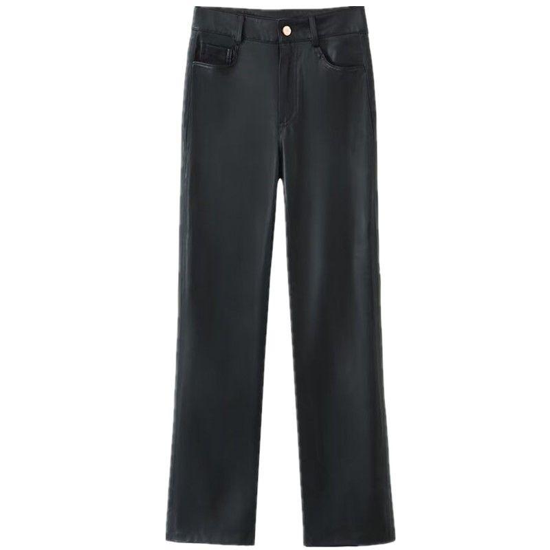 

Fashion Style Winter New Women s Clothing Slim Looking Easiest for Match High Waist Imitation Leather Slightly Flared Ankle-Length Pants 4387287 800 Black L