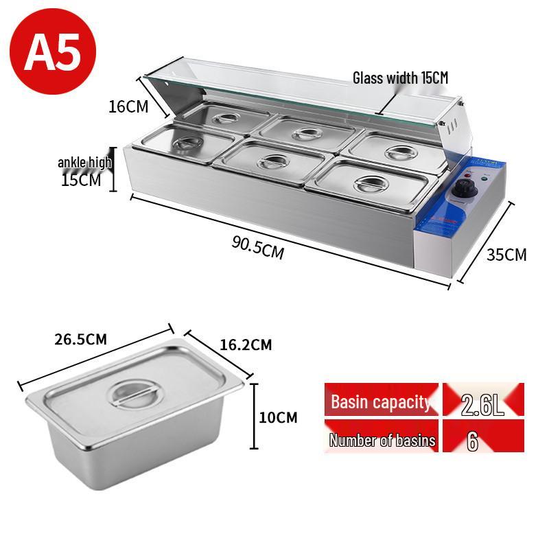Stainless Steel Insulated Electric Bain Marie with Glass Cover and Temperature Control for Food Display and Warming