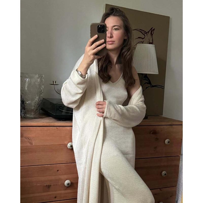 Women's Lounge Set 2 Piece Outfits Knit Bodycon Maxi Dress and Long Sweater Cardigans Sets Fall Winter Long Cardigan Set Cozy Lounge Outfits for Women