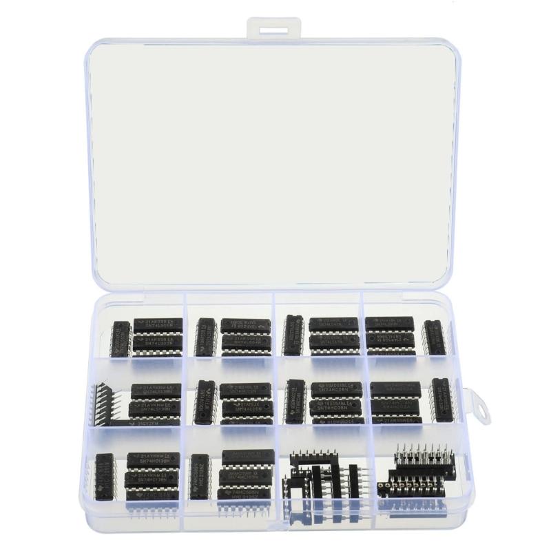Gemischte Serie 50 Stück Niedrigleistungs-IC-Chip-Sortimentsbox SN74LS und SN74HC mit DIP-Sockeln für Prototyping