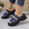Fashion Blue Denim Chunky Platform Slippers Women Fashion Buckle Wedge Heels Sandals Woman Summer Comfort Thick Bottom Outdoor Slippers