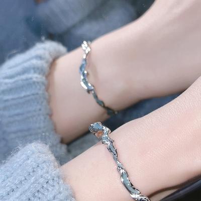 Korean Style  Geometric Blue Wave Bangle Vintage Light Luxury Opening Adjustable Bracelet For Women Jewelry Gifts