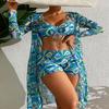 Maillot de bain femme trois pièces taille haute manches longues combinaison célébrité Internet blouse bikini sexy