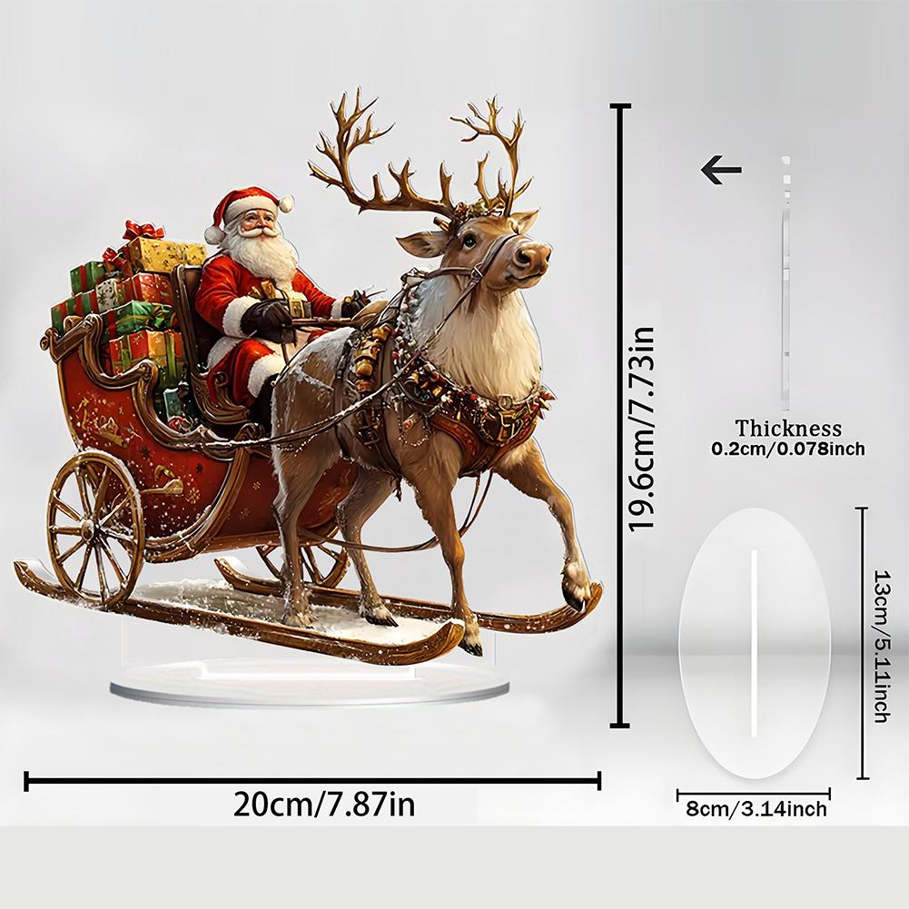 1 szt. Świąteczna Figurka Renifera z Saneczkami Świętego Mikołaja 2D Akrylowa Dekoracja Świętego Mikołaja na Saneczkach Świąteczne 2025 Artykuły Imprezowe